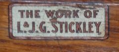 Close-up signature decal "The Work of L & J G Stickley" c 1912-1918.